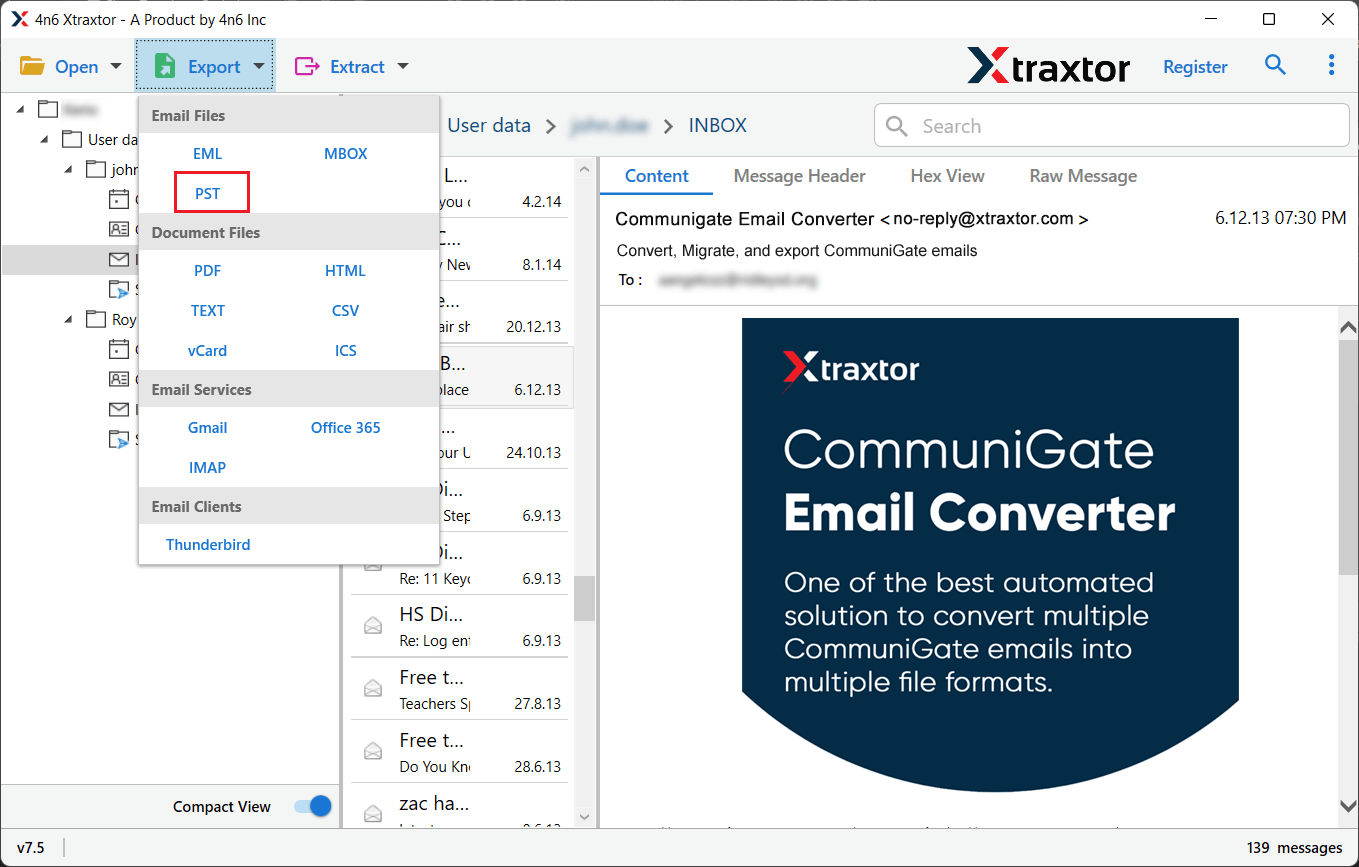 migrate emails from communigate to pst