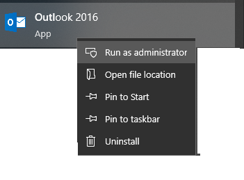 run outlook as admin