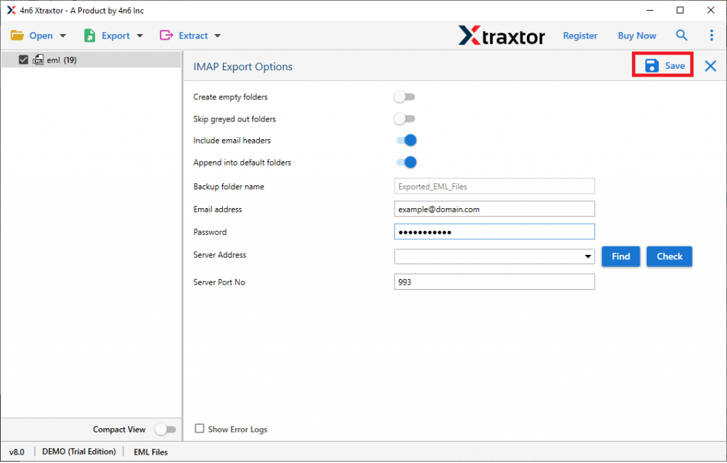 Export EML to cPanel 