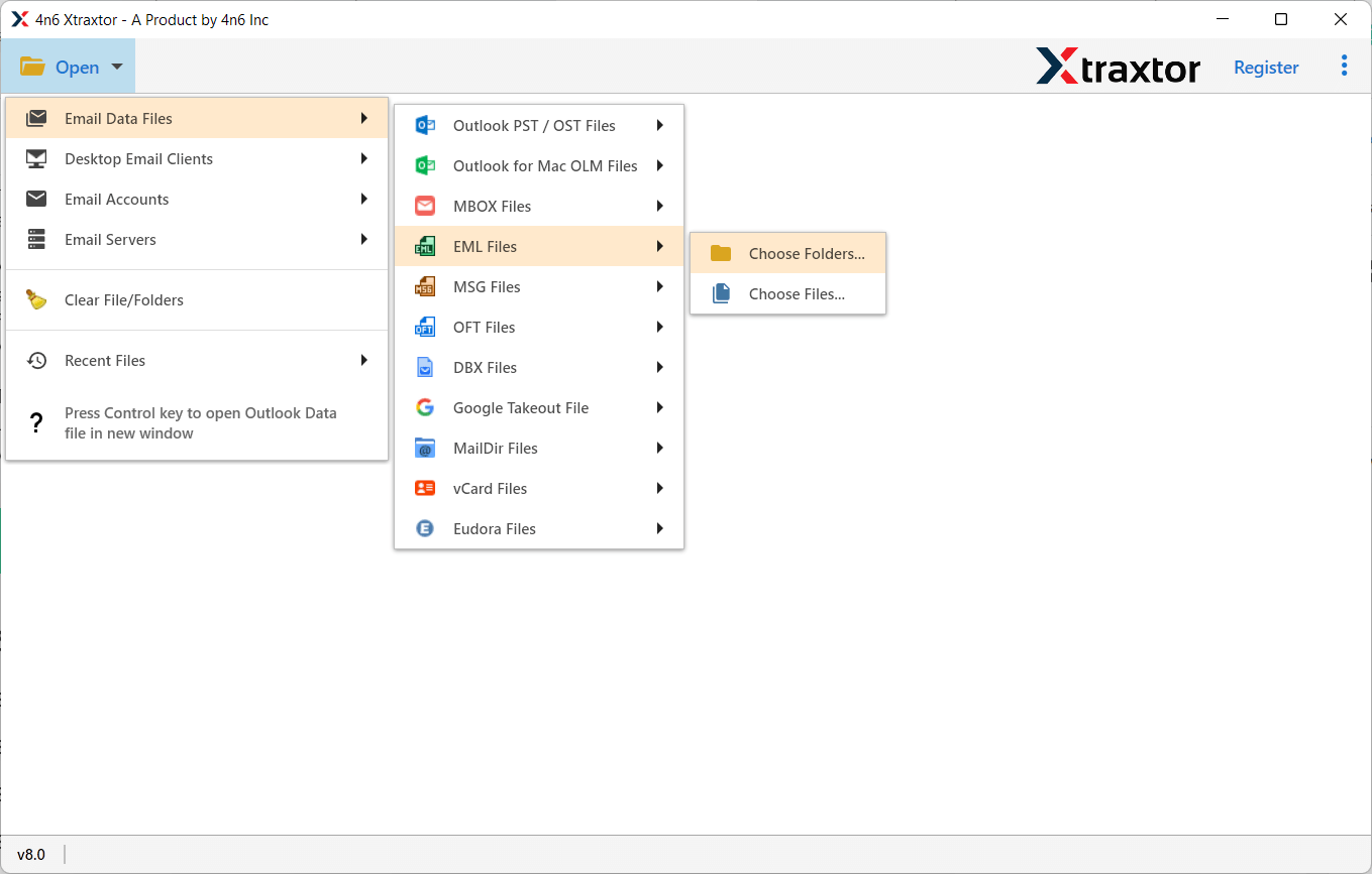 Run the tool and add EML files
