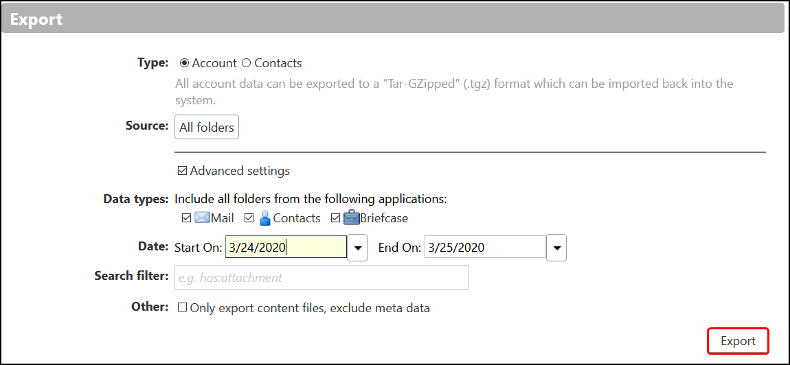Export email addresses from zimbra