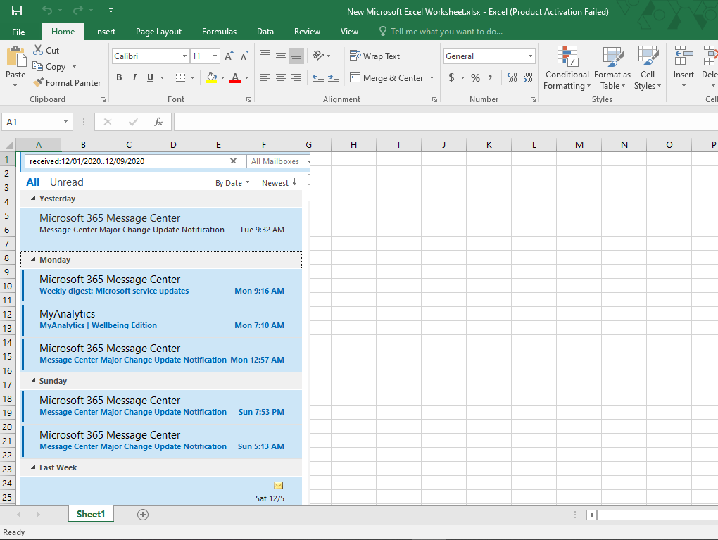 Transfer outlook emails to excel with date and time