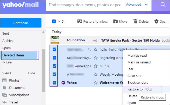 Yahoo Mail disappearing from the inbox folder