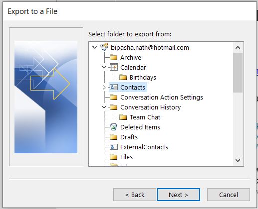 export contacts from Outlook to gmail