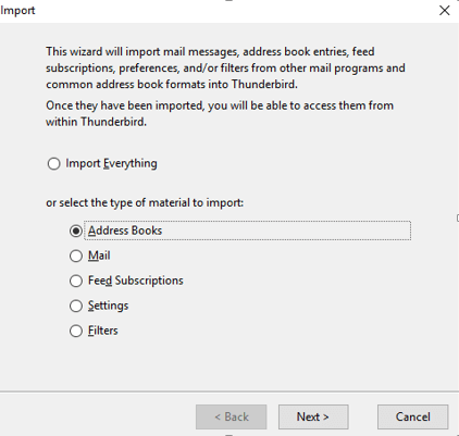 import Outlook contacts to Mozilla Thunderbird