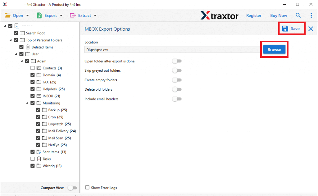 Export Outlook emails to MBOX