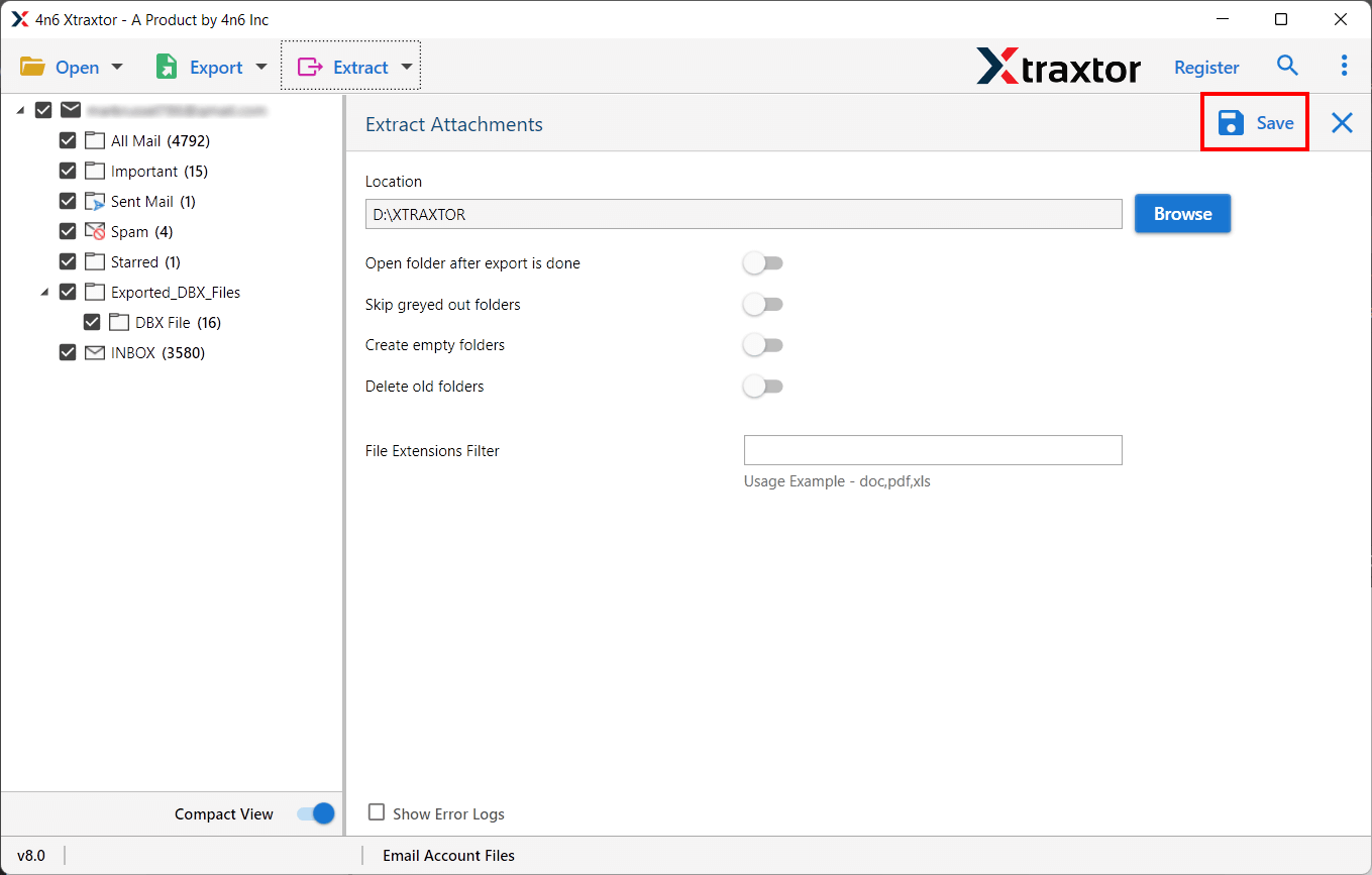 Export attachments from Godaddy email