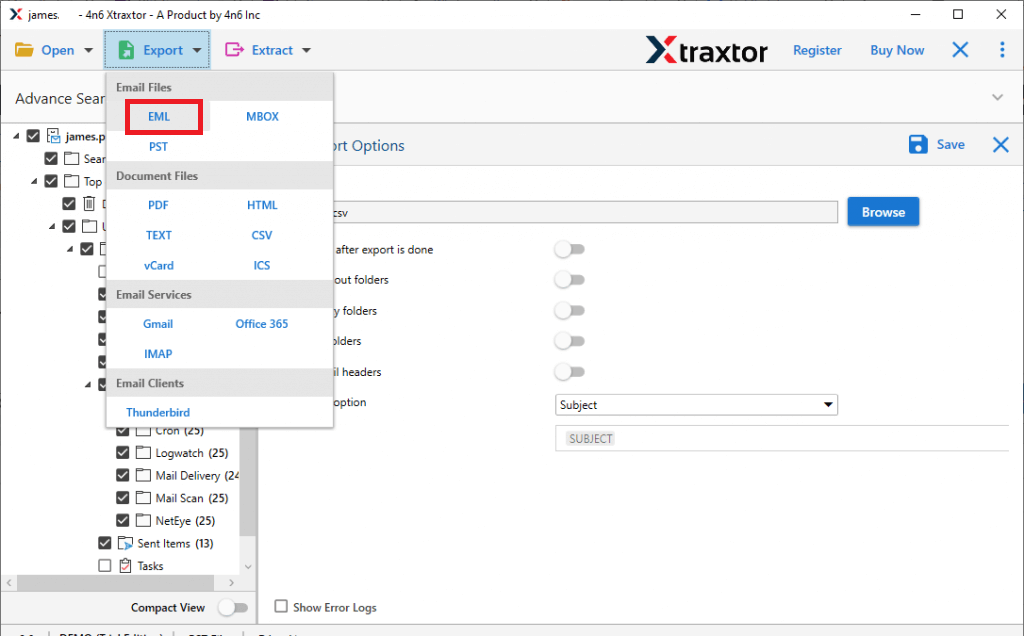 Save Exchange mailbox as EML