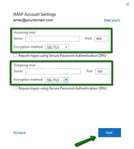 transfer emails from Godaddy to Outlook