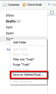 Restore deleted emails in Webmail