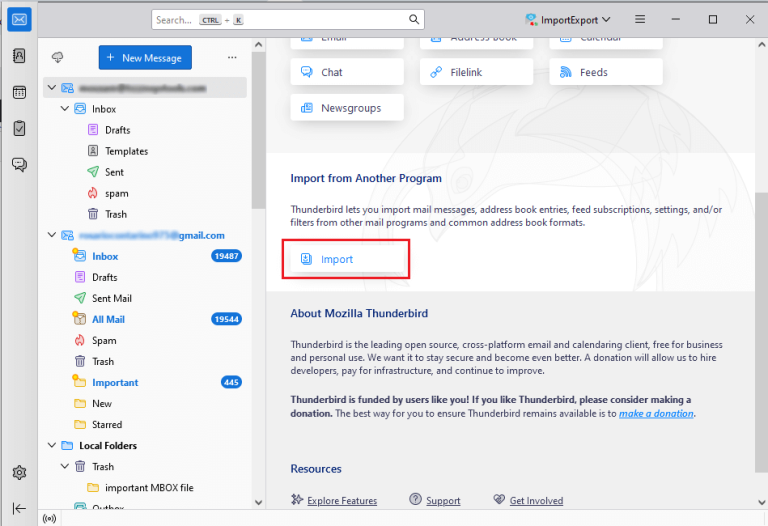 Import Google Takeout to Thunderbird
