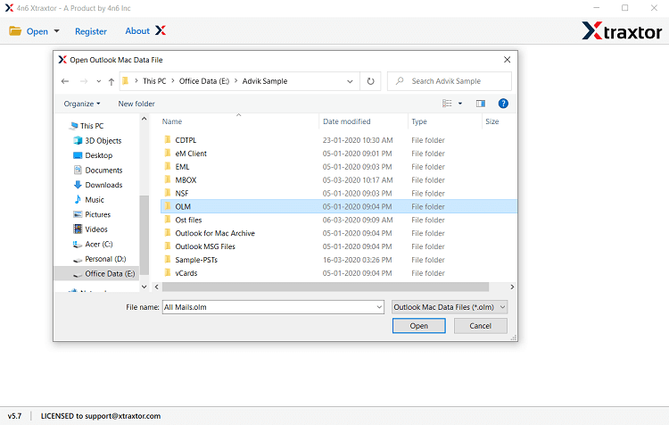 Upload OLM files to Thunderbird