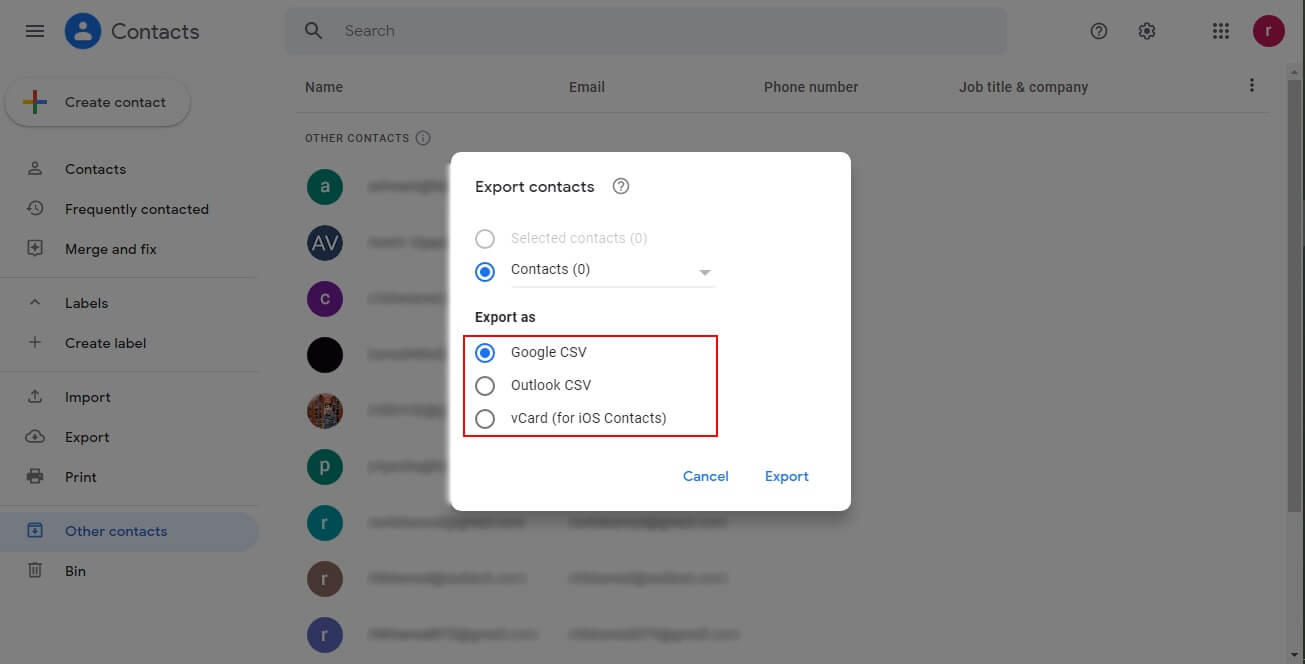 move Gmail contacts to iCloud