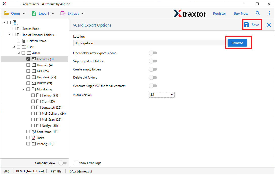 save contacts from ost file