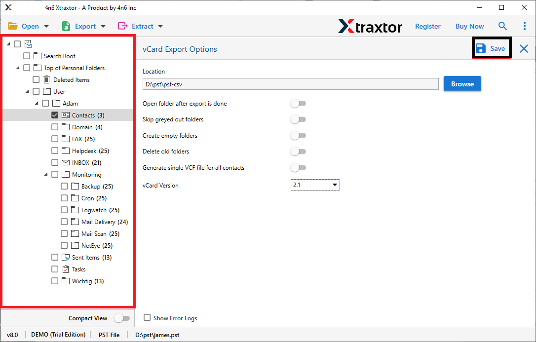 extract contacts from ost file