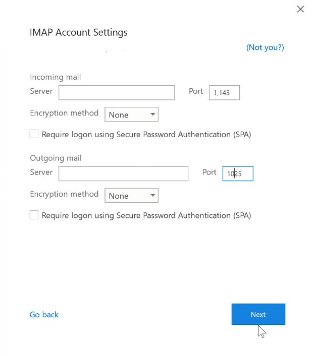 enter imap details