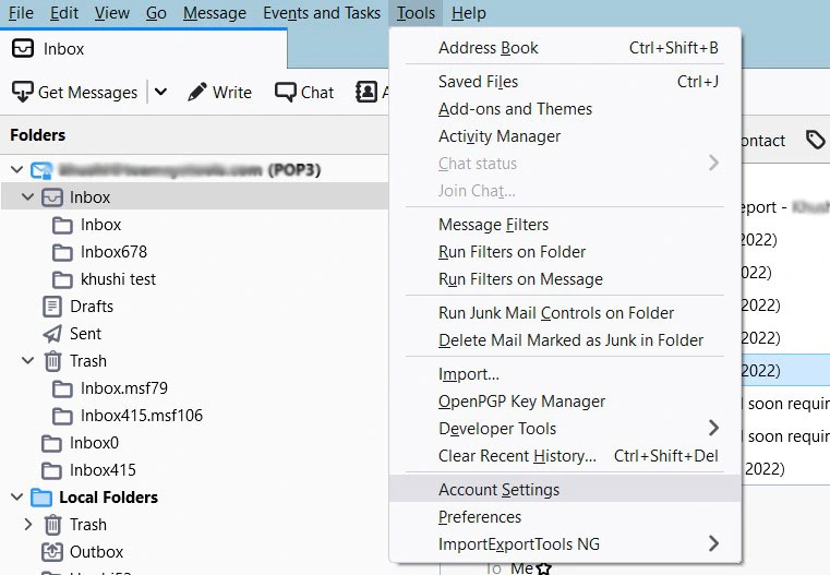 go to Tools > Account Settings