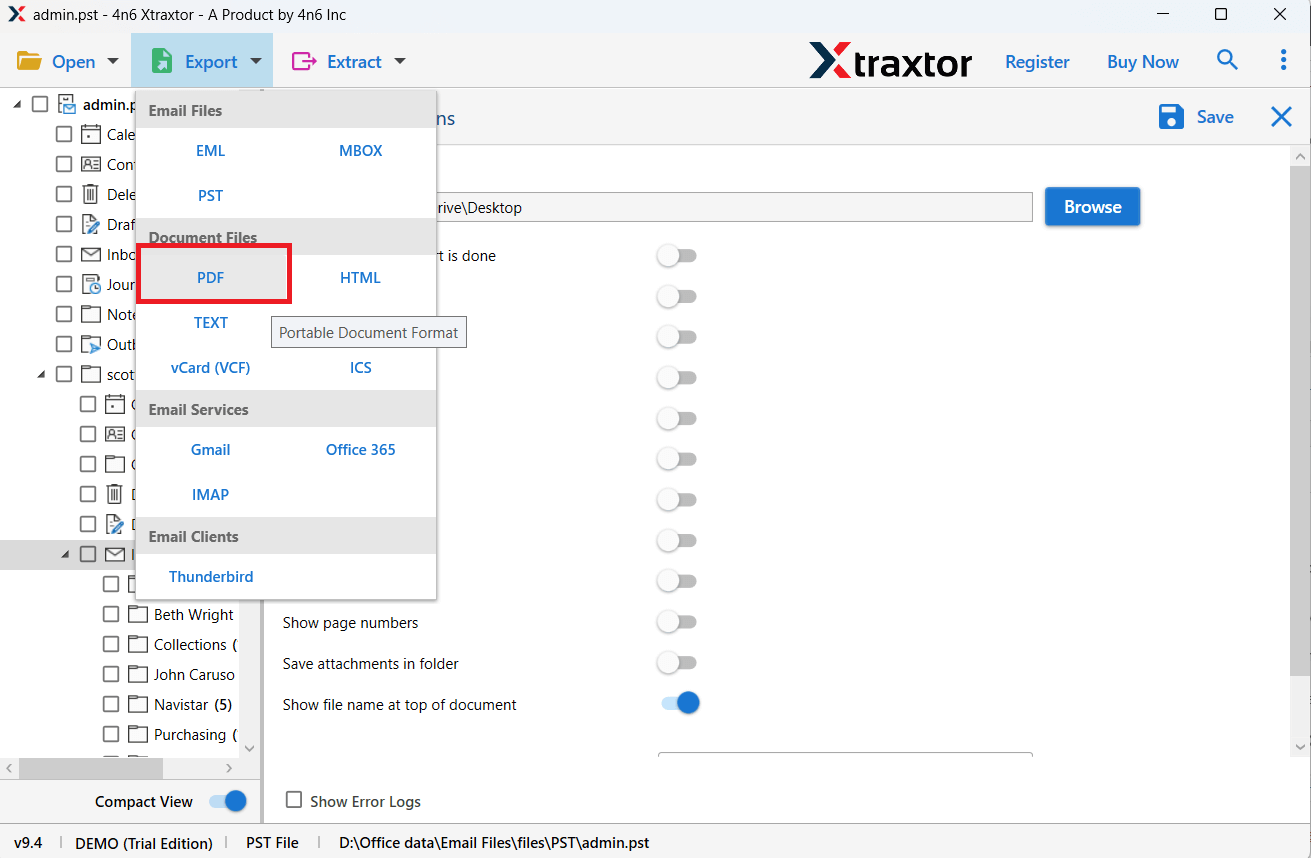 Extract email from PST file without Outlook