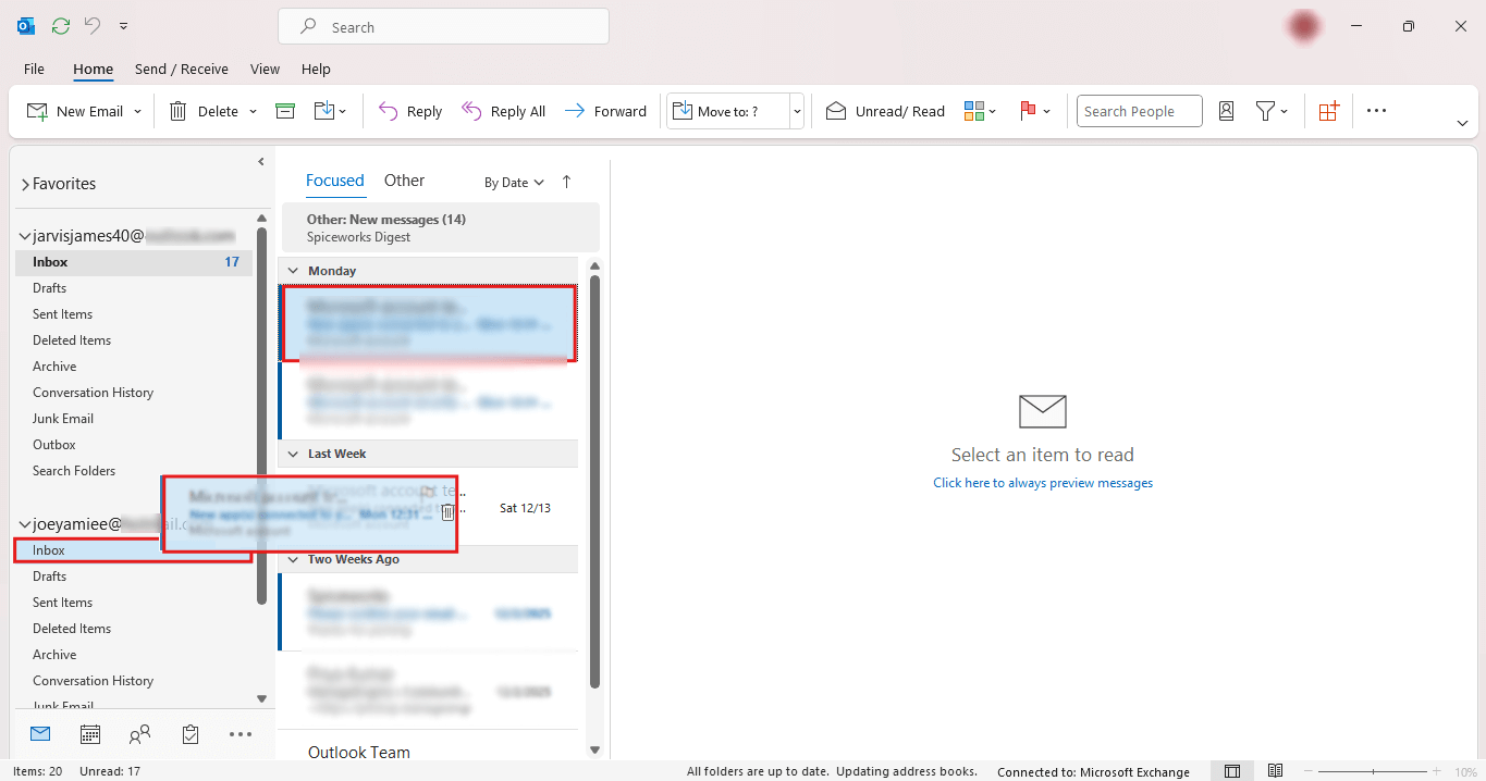 dragging dropping emails