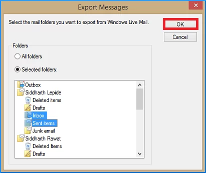 Select the folder you want to export