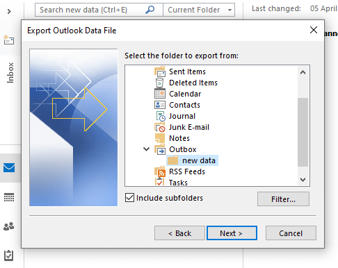 Choose folders you want to export