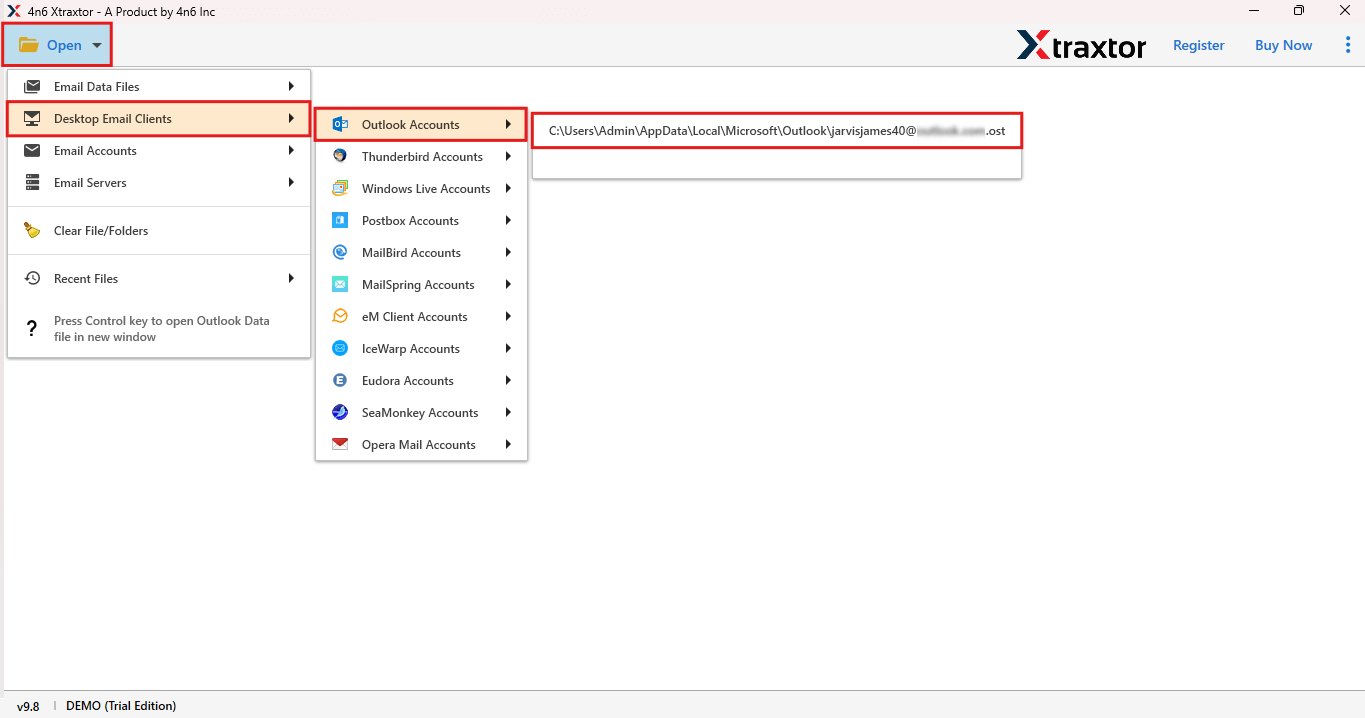 Select the outlook account