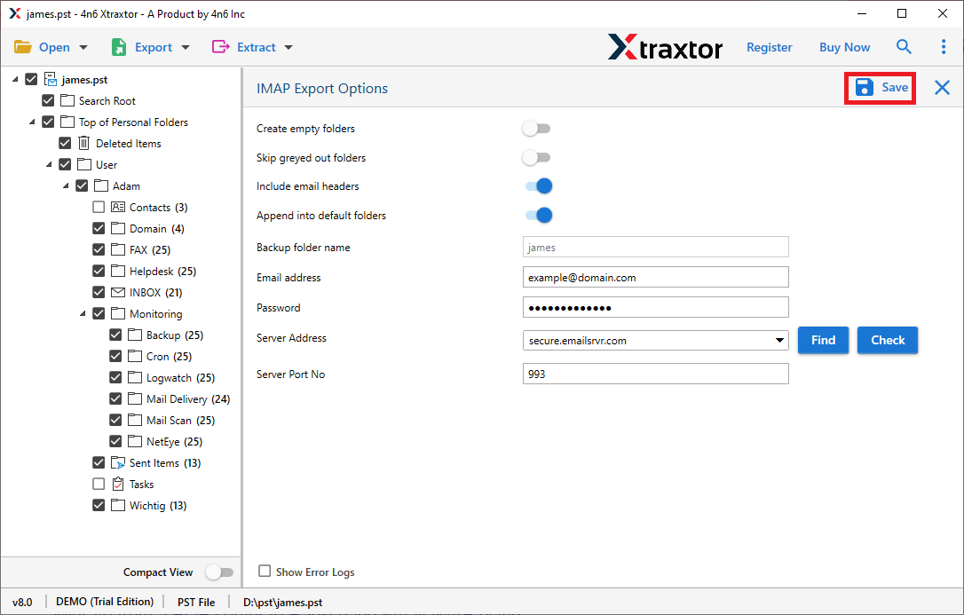 enter the email account credentials to import pst to evolution mail