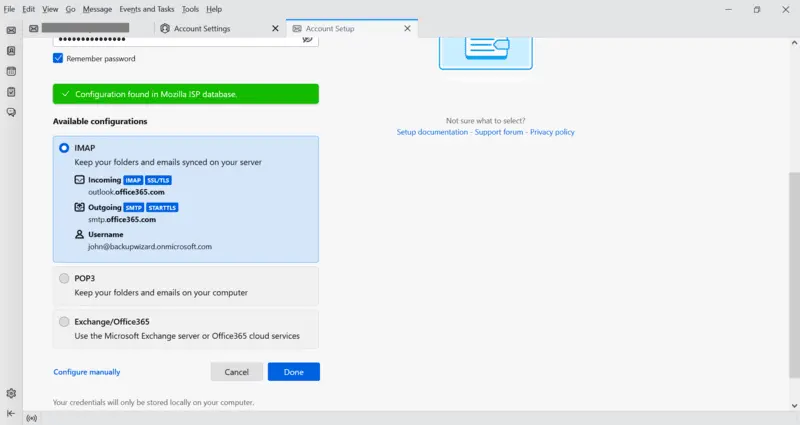 Choose the IMAP radio 