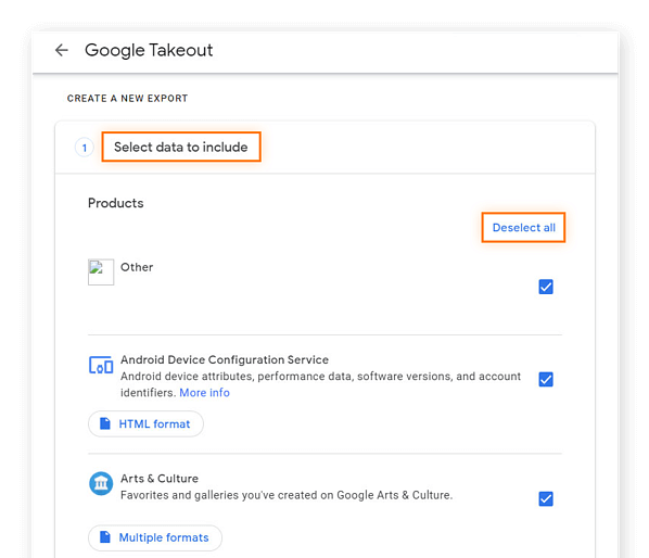 Open Google Takeout