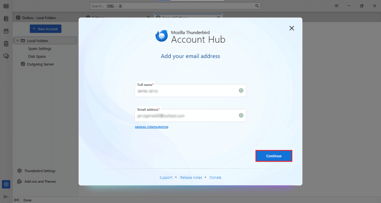 Click on new account and select mail account