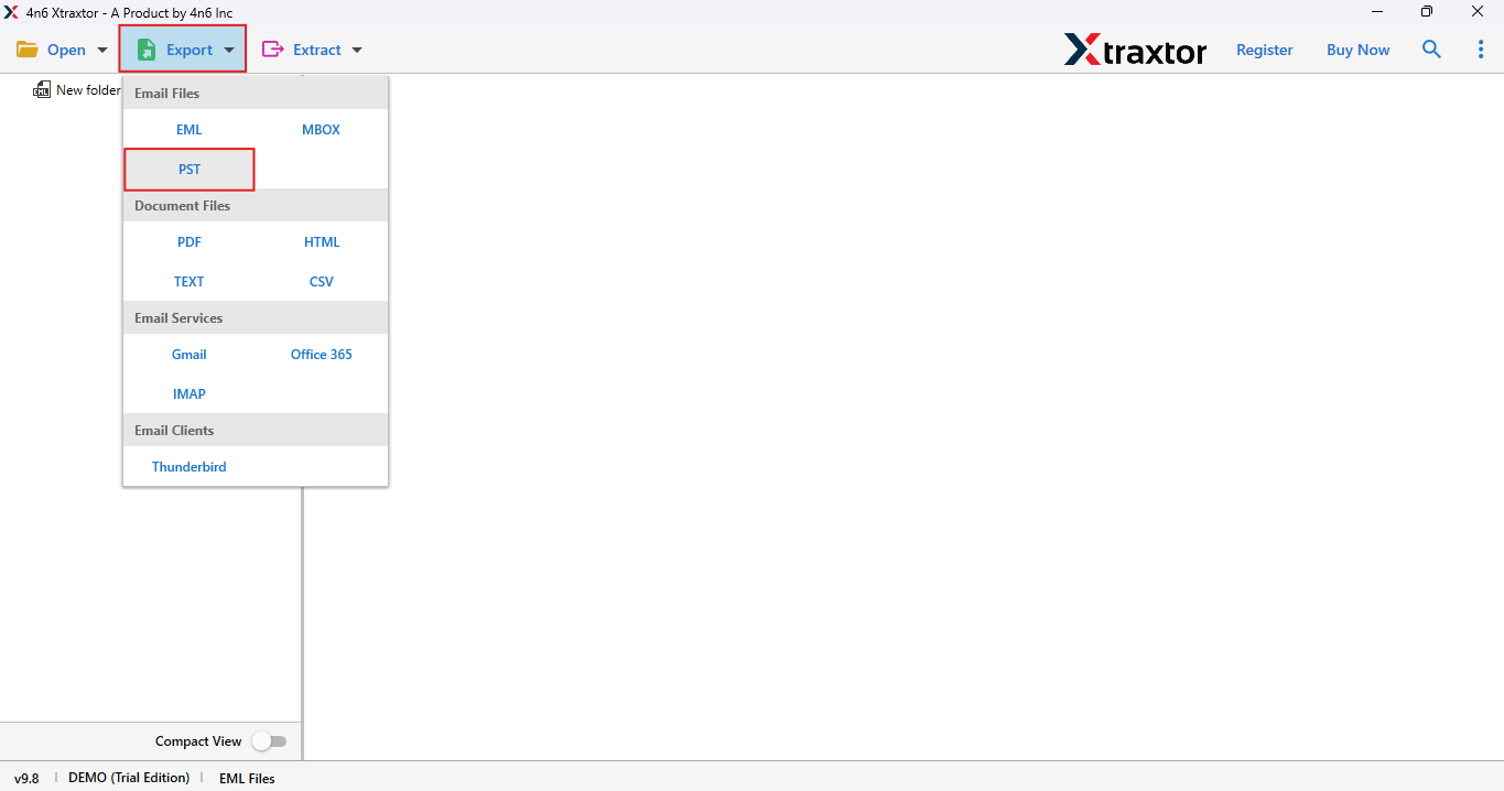 Click export and choose pst