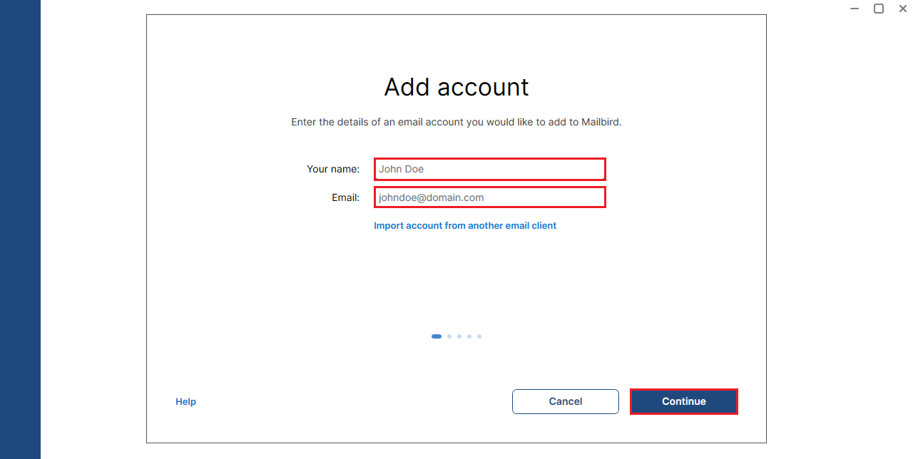 click continue to transfer pst files to mailbird