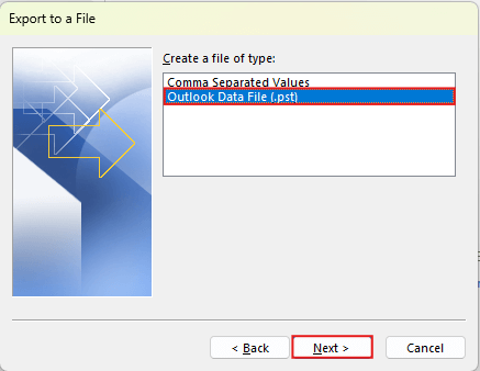 select file pst option