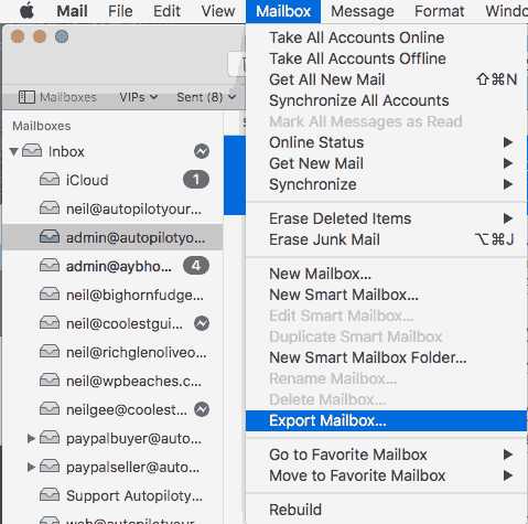Open Apple Mail and export mbox file