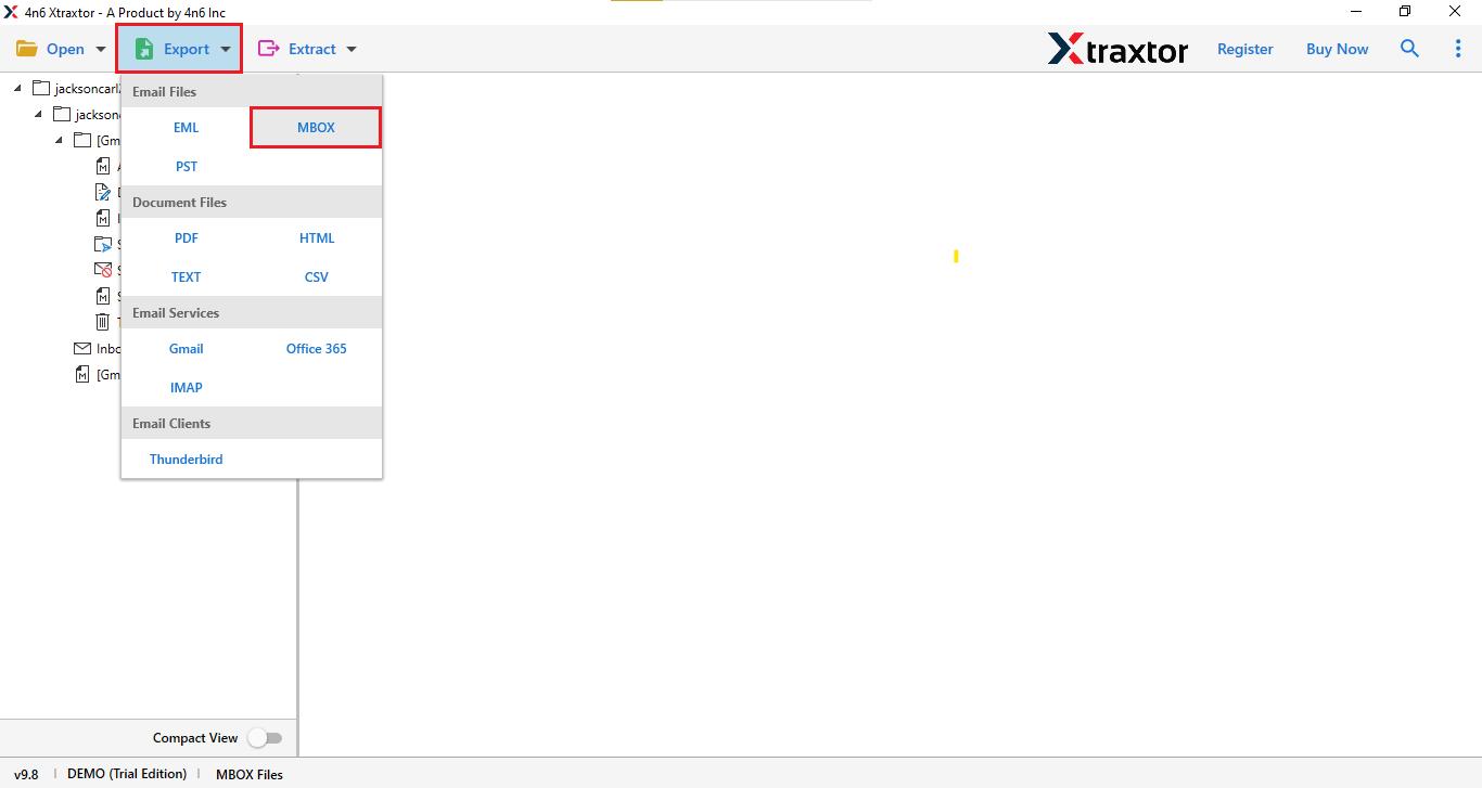 Export and choose the MBOX option