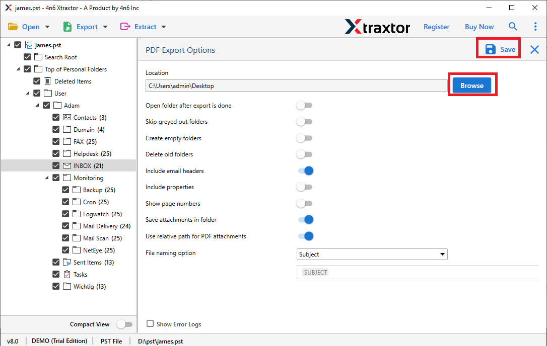 choose the required email folders