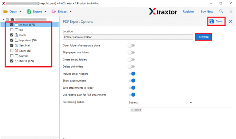 Select the required folders to export smartermail to pst