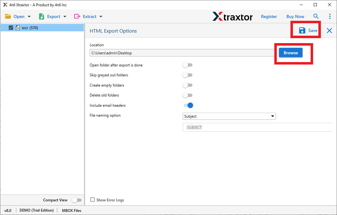 click save to export cpanel emails to html