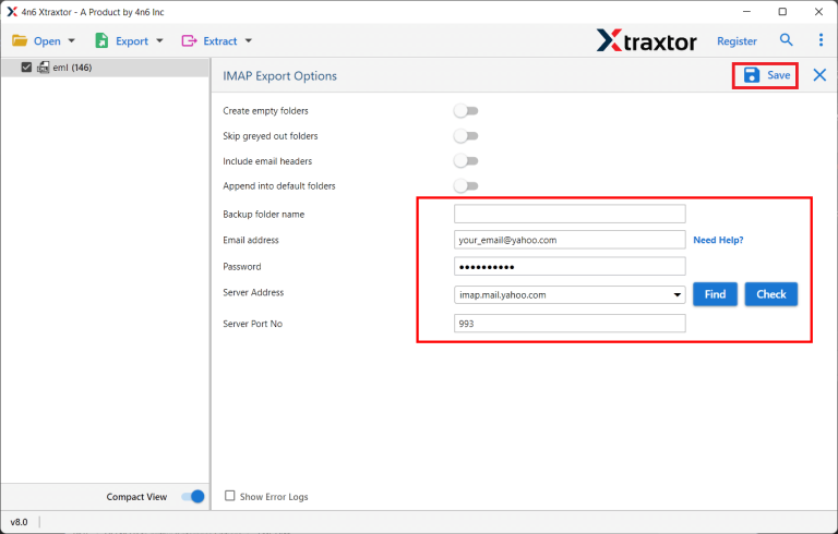 click save to transfer cpanel emails to yahoo mail