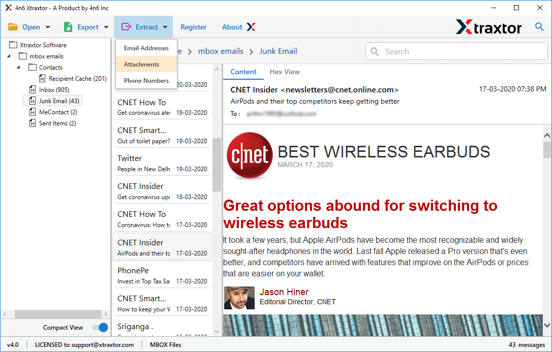 click the Extract option & choose attachment
