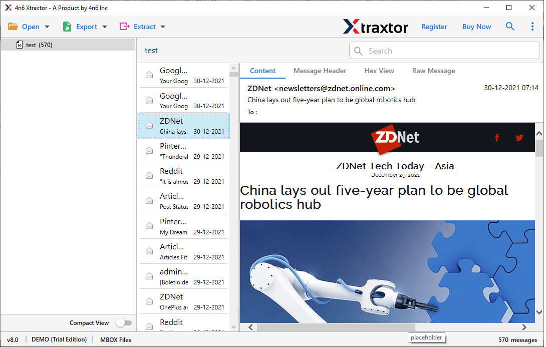 preview the email content of your mailbox file