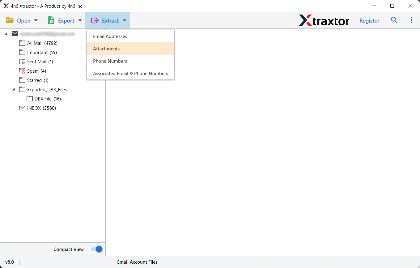 click on the Extract tab and choose the Attachments