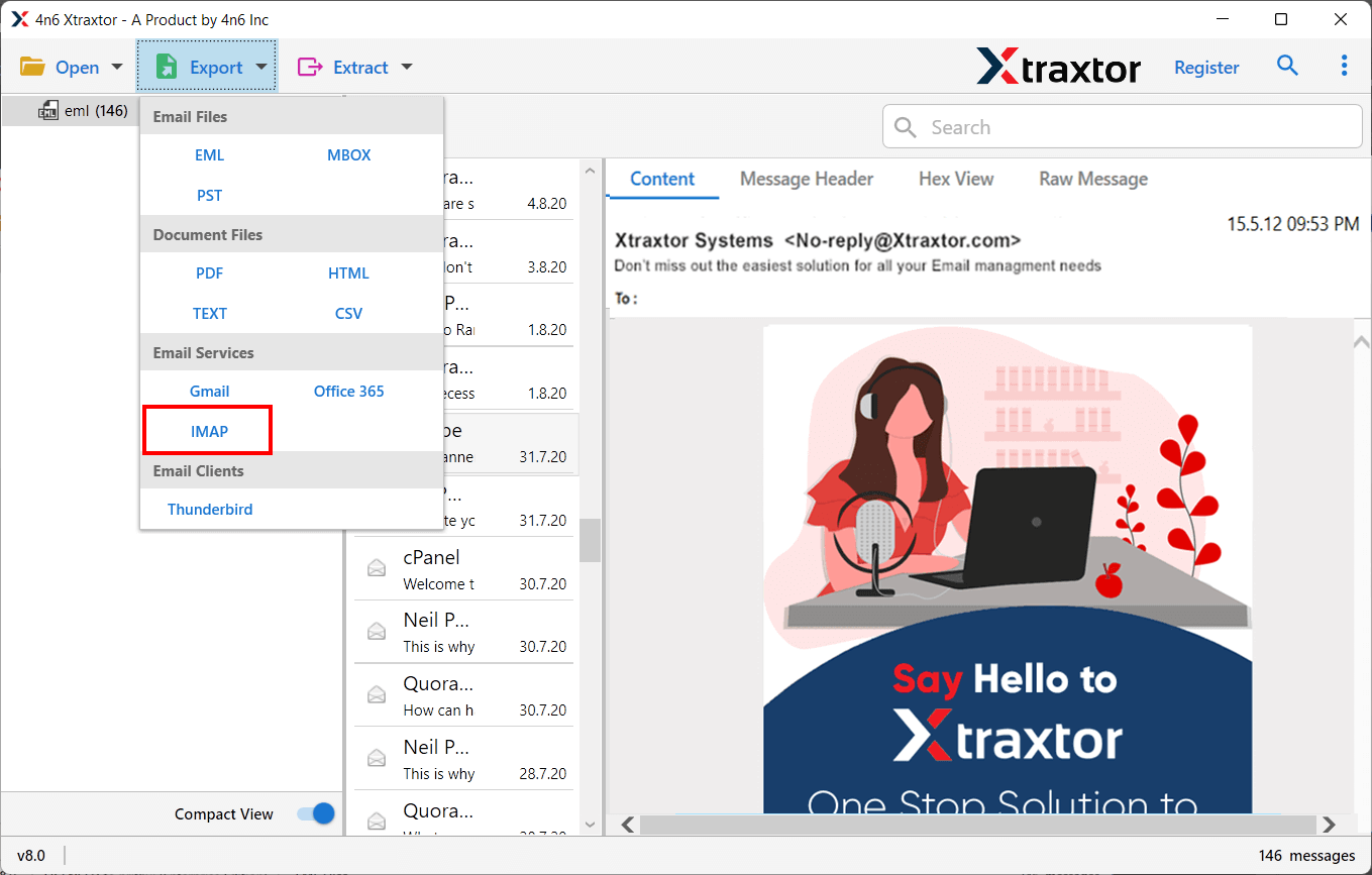 select the Export & choose the IMAP