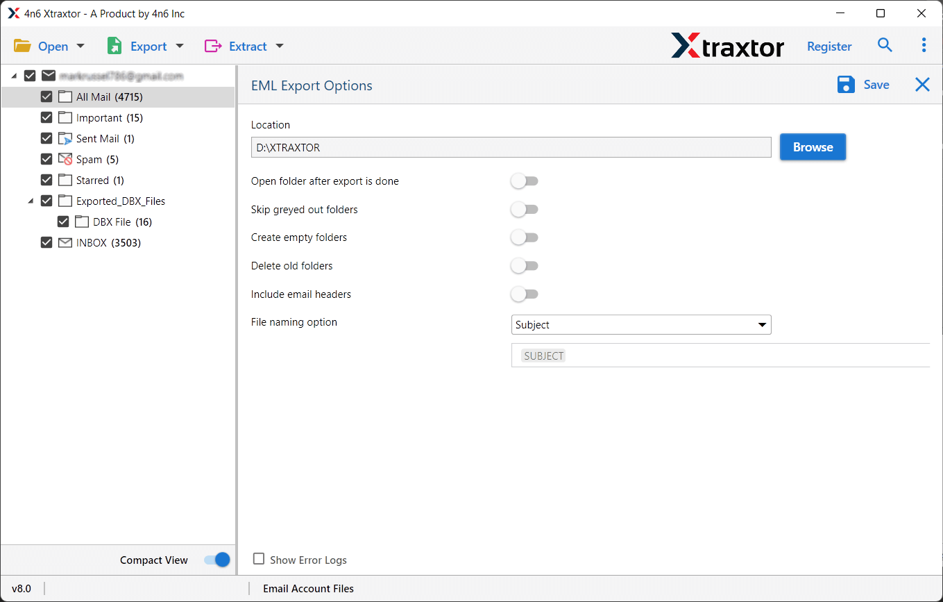 click save to export smartermail to pst