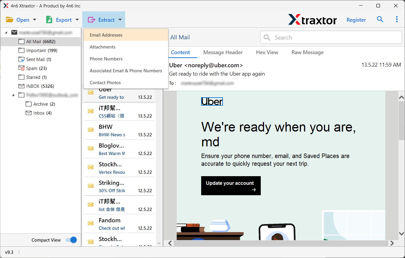 click on Extract >> Email Addresses