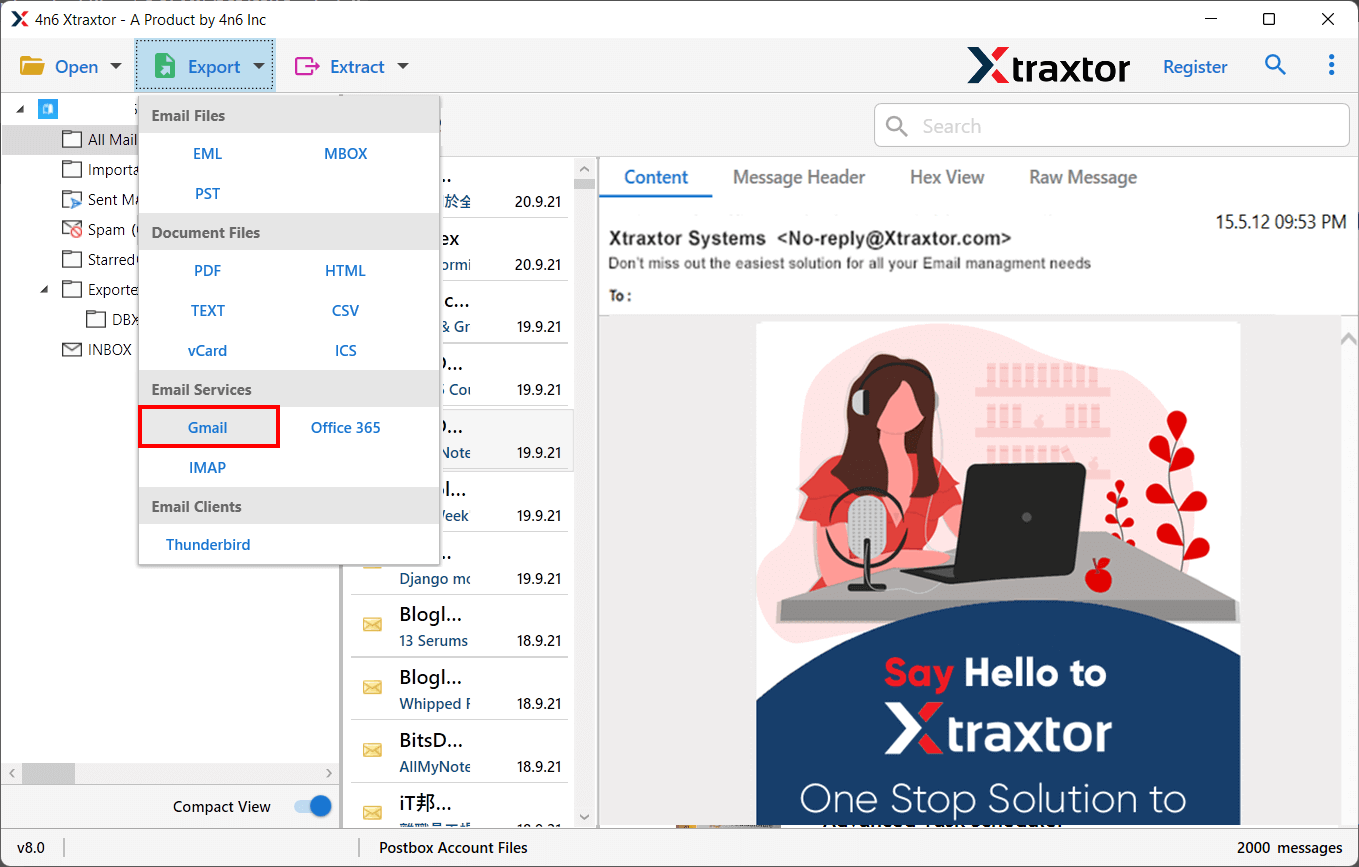 click Export option and select Gmail