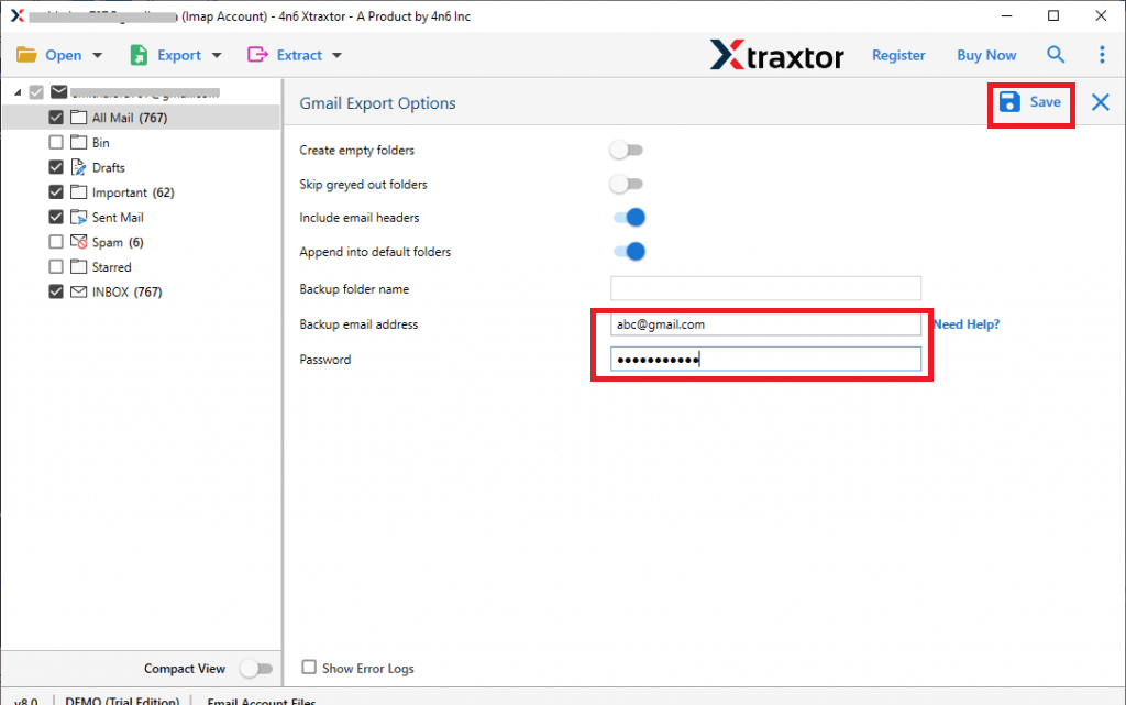 click save to transfer hotmail to gmail