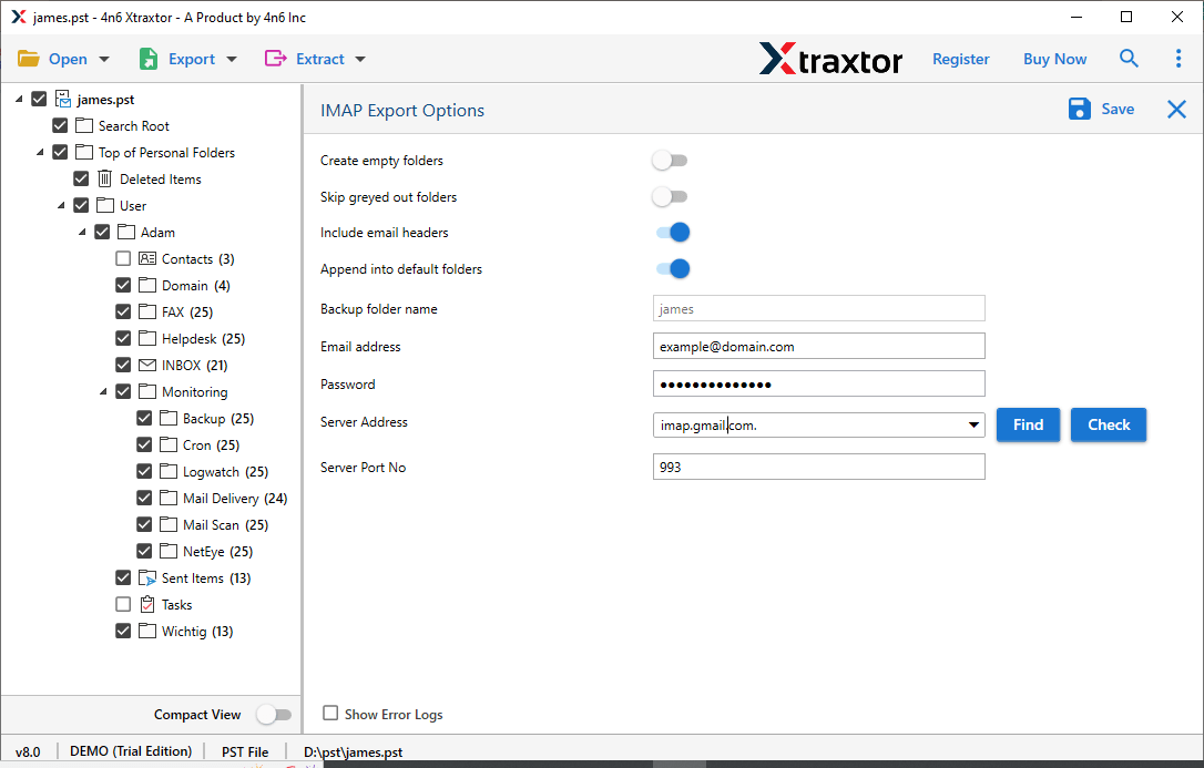 click save to import pst to mdaemon
