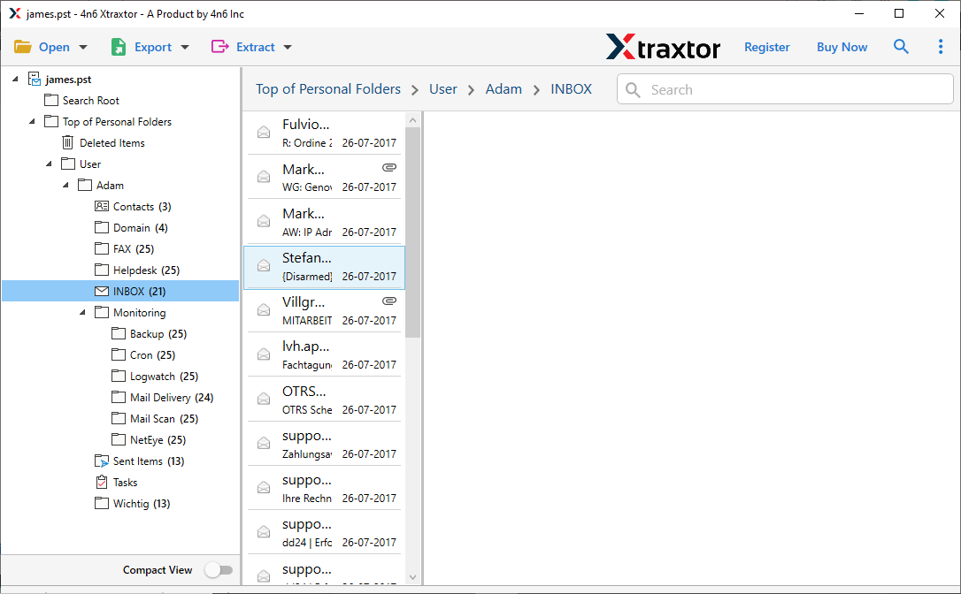 Click Open >> Email Data File >> PST File