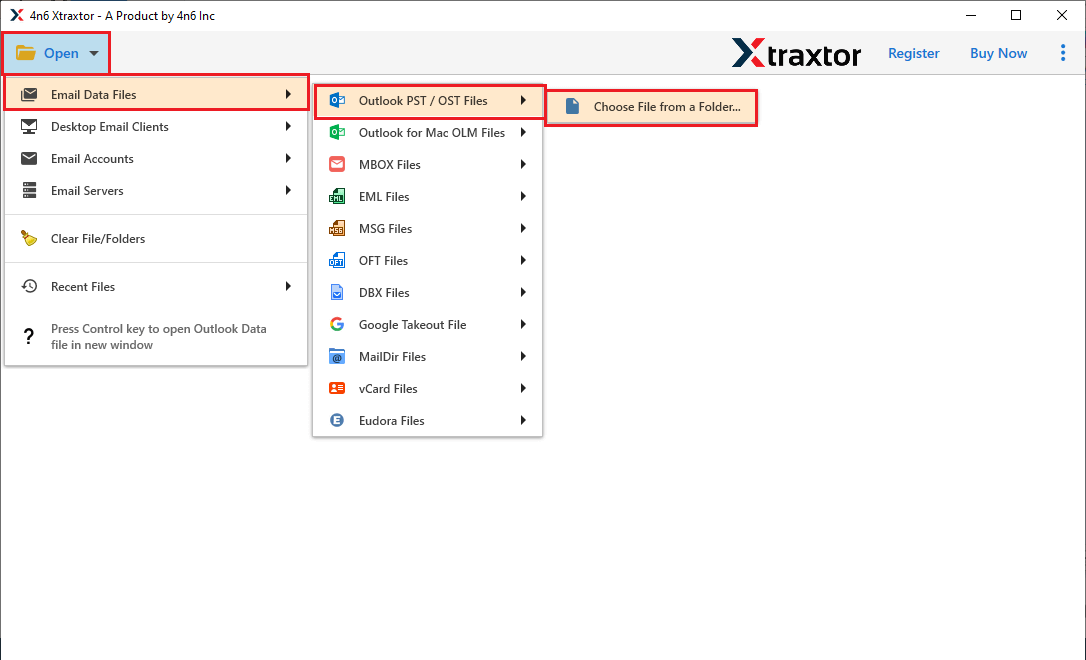 Select Email Data Files >> Outlook PST/OST Files
